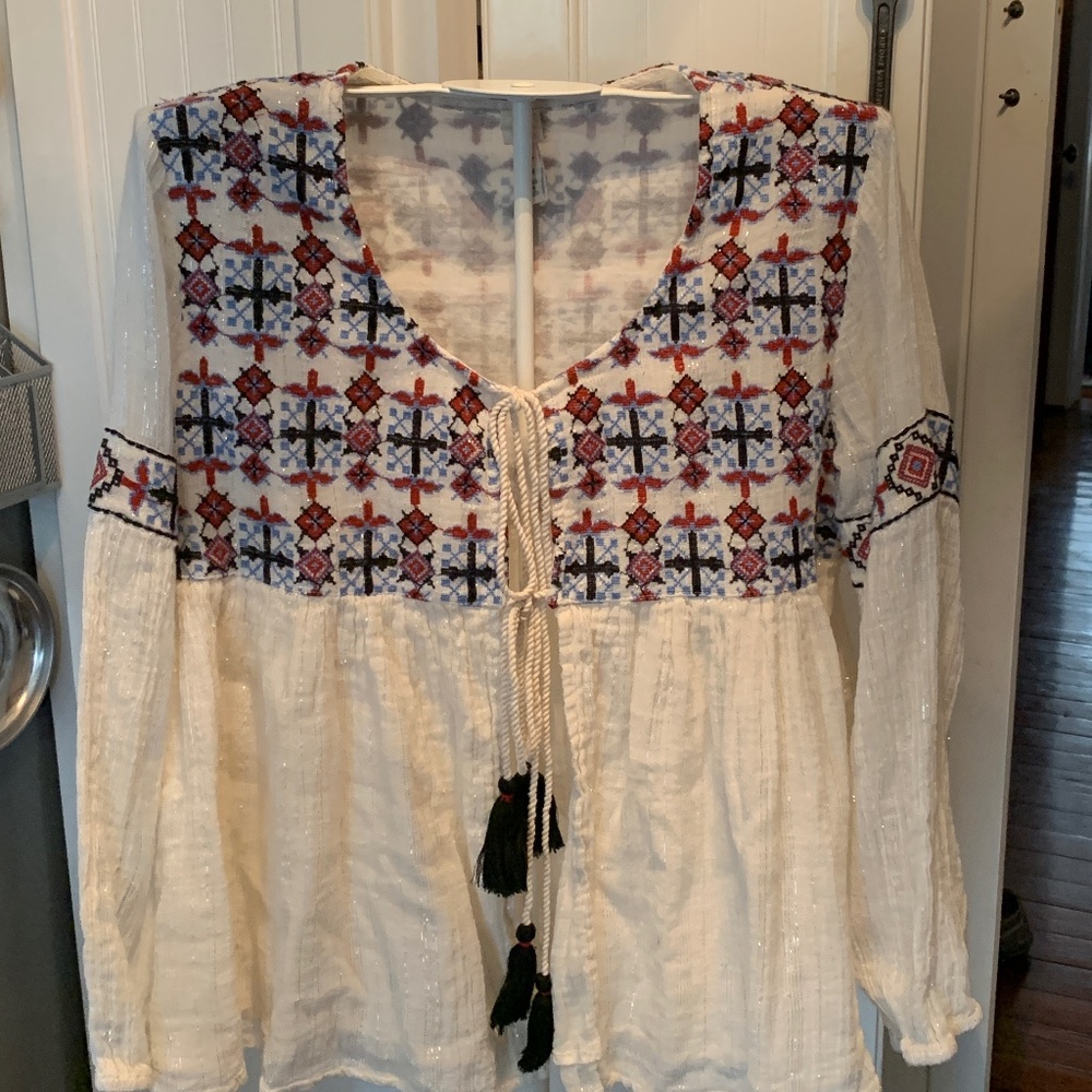 Raga for Anthropologie double tassel front tie blouse. Worn about 3x
